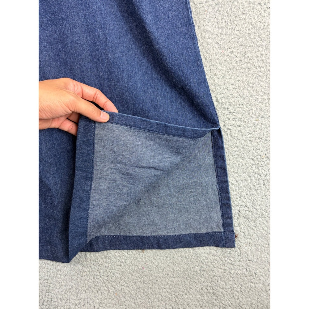 J. Peterman Denim Shift Dress Womens L Blue Chambray V-Neck Casual Pockets - Picture 5 of 11